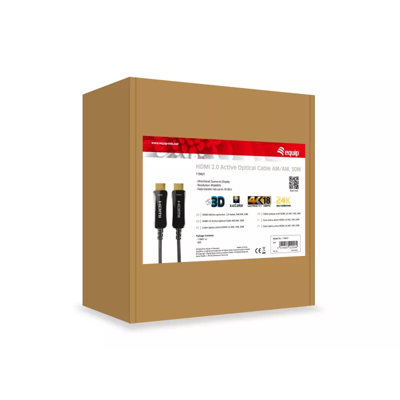 Equip HDMI 2.0 aktyvus optinis laidas AM/AM, 50 m, 4K/60Hz