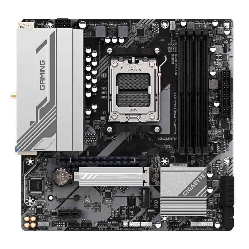 GIGABYTE B650M GAMING PLUS WIFI pagrindinė plokštė - AMD Ryzen 9000 procesoriams, 5+2+2 fazių VRM, iki 8000MHz DDR5, 2xPCIe 4.0 M.2, 2.5GbE LAN, WIFI 6E, USB 3.2 Gen 1