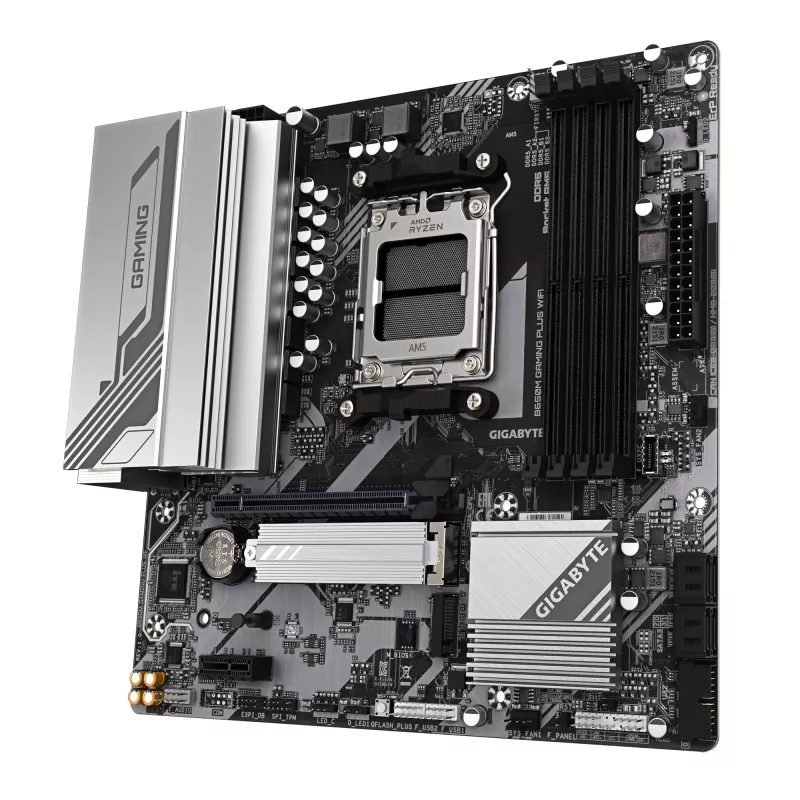 GIGABYTE B650M GAMING PLUS WIFI pagrindinė plokštė - AMD Ryzen 9000 procesoriams, 5+2+2 fazių VRM, iki 8000MHz DDR5, 2xPCIe 4.0 M.2, 2.5GbE LAN, WIFI 6E, USB 3.2 Gen 1
