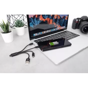 DIGITUS USB įkrovimo laidas USB A – Lightning + micro B + Type-C M/M/M/M 15 cm 3 in 1 laidas, medvilninis, CE, juodas