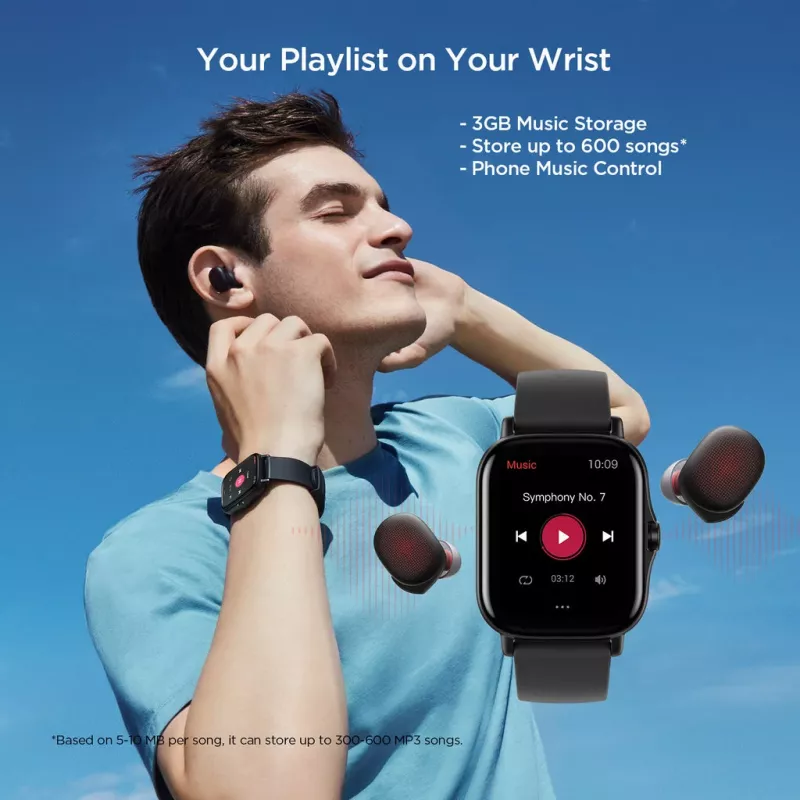 Amazfit GTS 2 išmanusis laikrodis, 4,19 cm (1,65 col.) AMOLED, 43 mm, GPS, skambučiai per Bluetooth, 5 ATM, Midnight Black