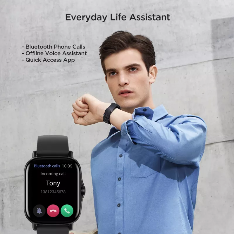 Amazfit GTS 2 išmanusis laikrodis, 4,19 cm (1,65 col.) AMOLED, 43 mm, GPS, skambučiai per Bluetooth, 5 ATM, Midnight Black