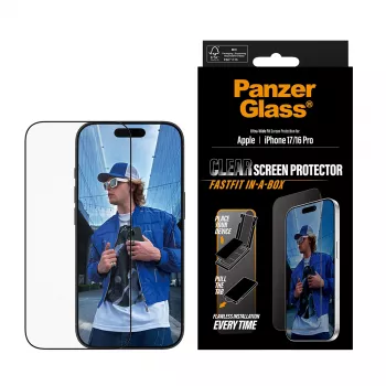 PanzerGlass ® ekrano apsauga iPhone 17 | iPhone 16 Pro | Ultra-Wide Fit su FASTFIT IN-A-BOX