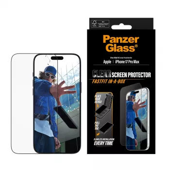 PanzerGlass ® ekrano apsauga iPhone 17 Pro Max | Ultra-Wide Fit su FASTFIT IN-A-BOX