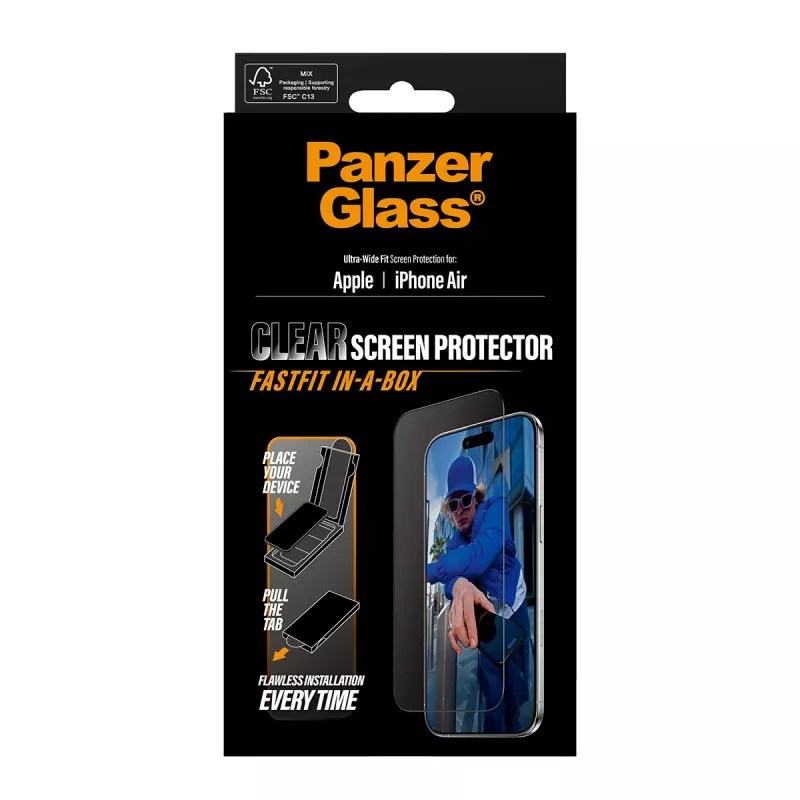 PanzerGlass® ekrano apsauga iPhone Air | Ultra-Wide Fit su FASTFIT IN-A-BOX