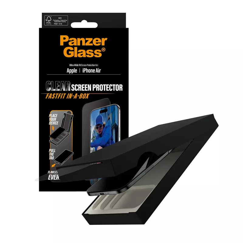 PanzerGlass® ekrano apsauga iPhone Air | Ultra-Wide Fit su FASTFIT IN-A-BOX