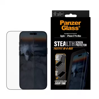 PanzerGlass ® Stealth apsauginis stiklas iPhone 17 Pro Max | Ultra-Wide Fit su FASTFIT IN-A-BOX