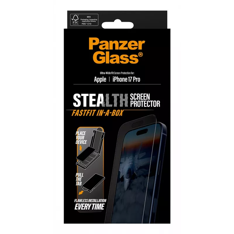 PanzerGlass® Stealth Screen Protector iPhone 17 Pro | Ultra-Wide Fit su FASTFIT IN-A-BOX