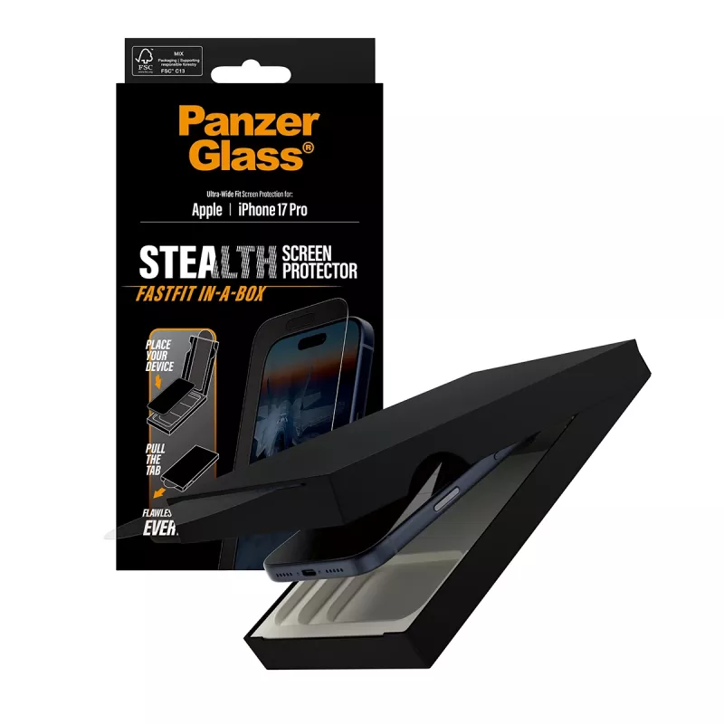 PanzerGlass® Stealth Screen Protector iPhone 17 Pro | Ultra-Wide Fit su FASTFIT IN-A-BOX