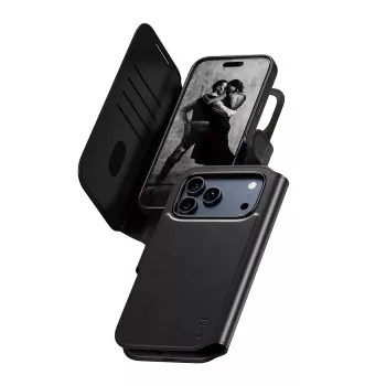 Apsauginis dviejų dalių dėklas su pinigine PanzerGlass CARE Feature Case Tango su MagSafe, skirtas iPhone 17 Pro Max, juodas