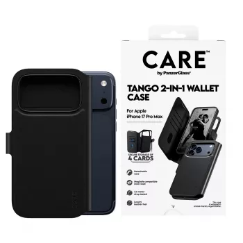 Apsauginis dviejų dalių dėklas su pinigine PanzerGlass CARE Feature Case Tango su MagSafe, skirtas iPhone 17 Pro Max, juodas