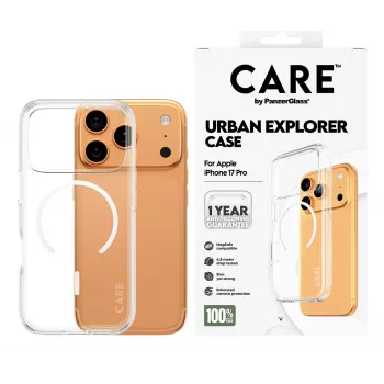 PanzerGlass CARE™ by ® Urban Explorer dėklas permatomas su balta MagSafe iPhone 17 Pro