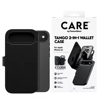 PanzerGlass CARE Tango 2-in-1 dėklas su pinigine ir MagSafe, skirtas iPhone Air, juodas