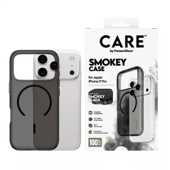 Apsauginis dėklas PanzerGlass CARE™ Urban Explorer Smokey with Black MagSafe, skirtas iPhone 17 Pro (TPU, juoda)