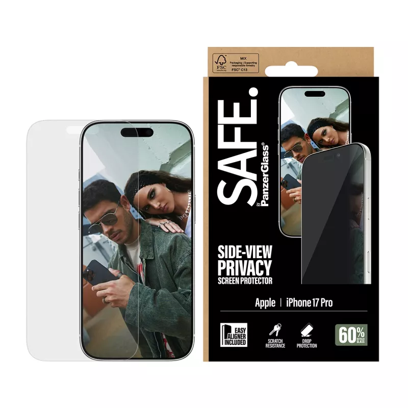 PanzerGlass SAFE. by ® 2 krypčių privatumo apsauginis stiklas iPhone 17 Pro | Ultra-Wide Fit su EasyAligner
