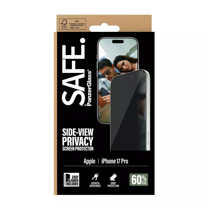 PanzerGlass SAFE. by ® 2 krypčių privatumo apsauginis stiklas iPhone 17 Pro | Ultra-Wide Fit su EasyAligner