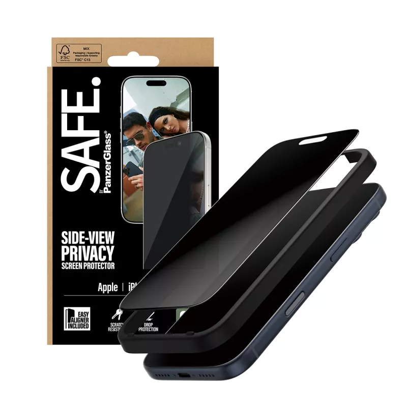 PanzerGlass SAFE. by ® 2 krypčių privatumo apsauginis stiklas iPhone 17 Pro | Ultra-Wide Fit su EasyAligner