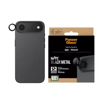 PanzerGlass Hoops apsauginis objektyvas iPhone Air — grūdintas stiklas, juodas, atsparus įbrėžimams ir smūgiams