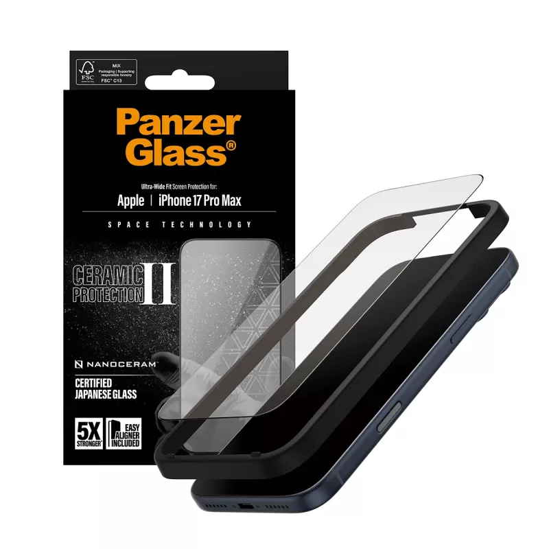 PanzerGlass ® Ceramic II ekrano apsauga iPhone 17 Pro Max | Ultra-Wide Fit su EasyAligner