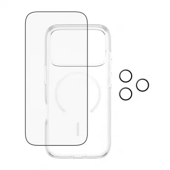 Apsaugos rinkinys PanzerGlass CARE 3-in-1 Flagship Explorer, skirtas iPhone 17 Pro – grūdintas stiklas, PET, silikonas, skaidrus