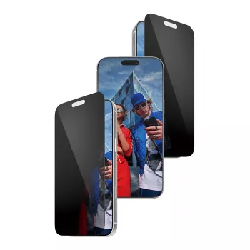 Apsauginis stiklas PanzerGlass 2-Way Privacy, skirtas iPhone 17 Pro Max — grūdintas stiklas, itin platus dengimas, FASTFIT