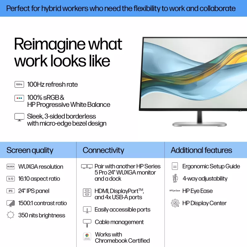 HP Series 5 Pro 24 colių WUXGA monitorius - 524pn, 61 cm (24 col.), 1920 x 1200 pikselių, WUXGA, LCD, 5 ms, juodas