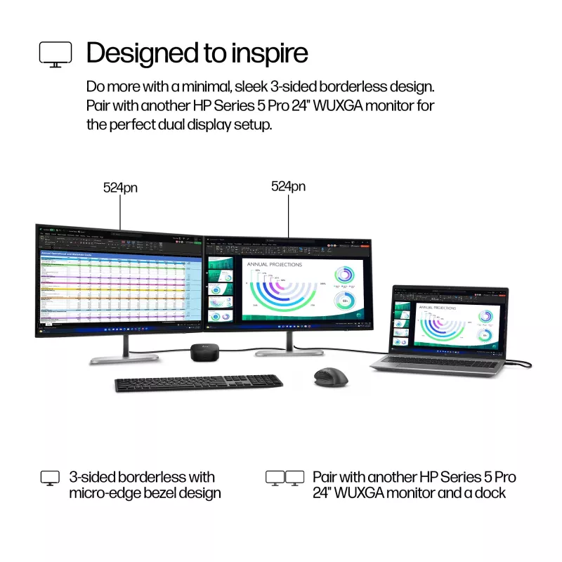 HP Series 5 Pro 24 colių WUXGA monitorius - 524pn, 61 cm (24 col.), 1920 x 1200 pikselių, WUXGA, LCD, 5 ms, juodas