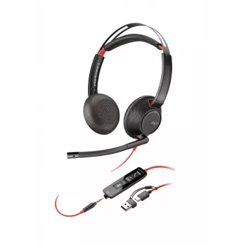 HP Poly Blackwire 5220 Stereo USB-C ausinės su 3,5 mm kištuku ir USB-C/A adapteriu