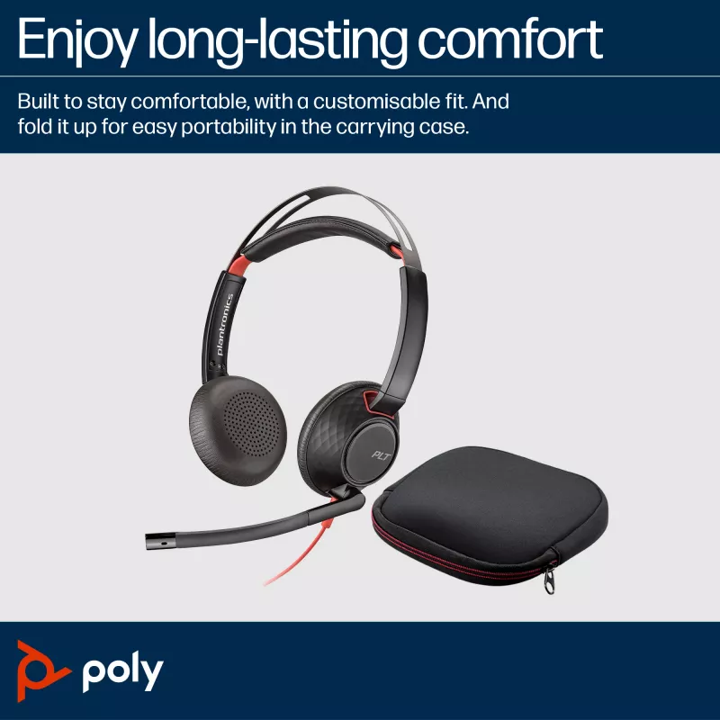 HP Poly Blackwire 5220 Stereo USB-C ausinės su 3,5 mm kištuku ir USB-C/A adapteriu