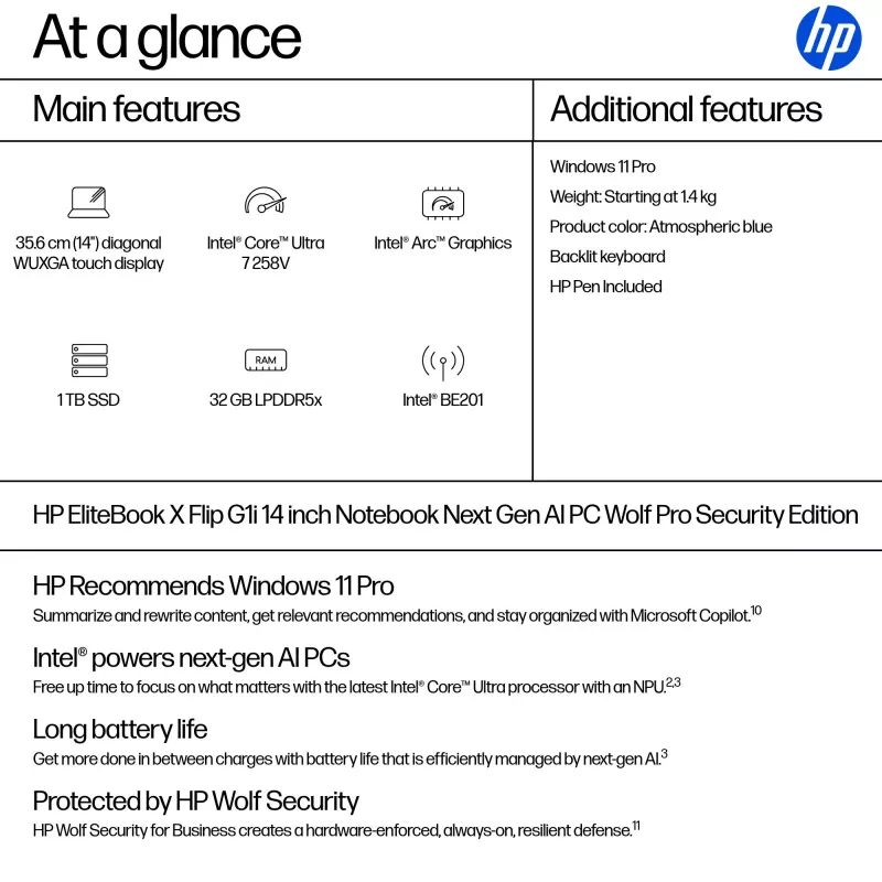 Hibridinis nešiojamas kompiuteris HP EliteBook X Flip G1i 14 colių Intel Core Ultra 7 1TB SSD