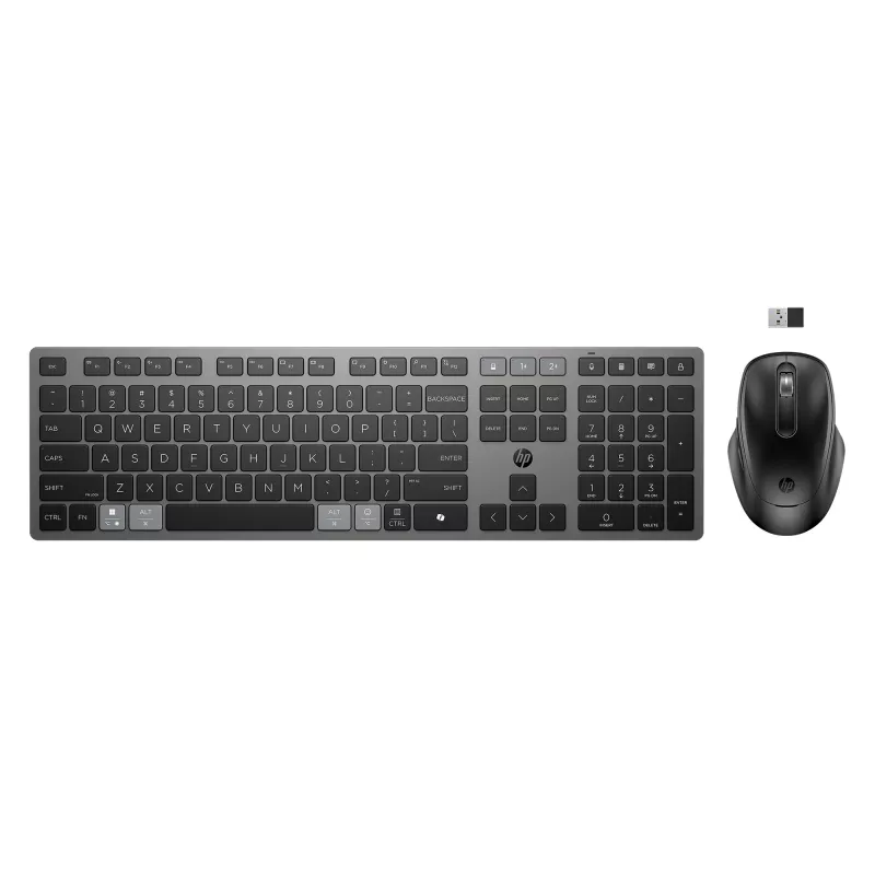 HP 725 Multi-Device belaidis klaviatūros ir pelės rinkinys, įkraunamas, pilno dydžio, Bluetooth, žirkliniai jungikliai