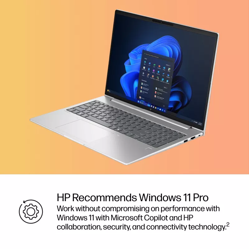 HP EliteBook 6 G1i AI nešiojamas kompiuteris Intel Core Ultra 5 225U 40,6 cm (16 colių) WUXGA 16 GB DDR5-SDRAM Wi-Fi 7 (802.11be) Windows 11 Pro AI PC sidabrinis