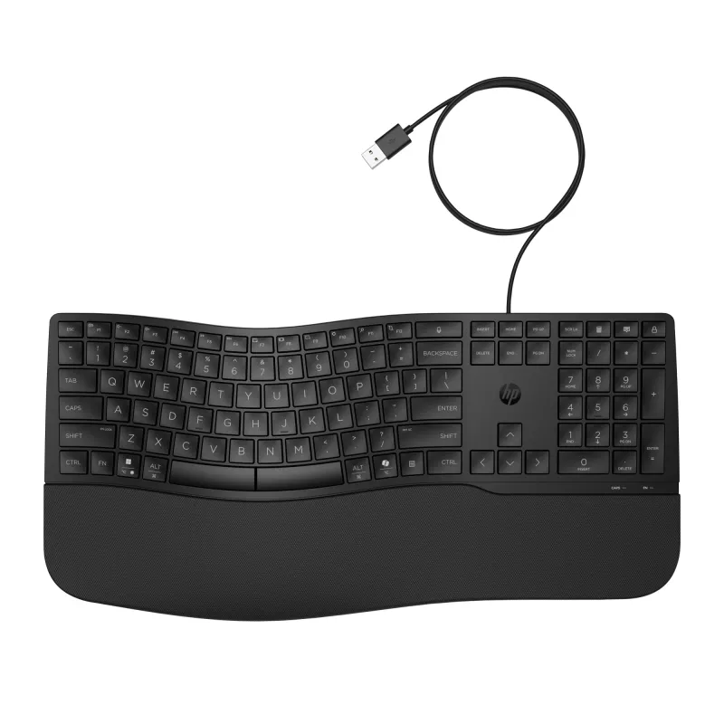 HP 485 Comfort laidinė klaviatūra, pilno dydžio, USB, membraninė, su riešo atrama