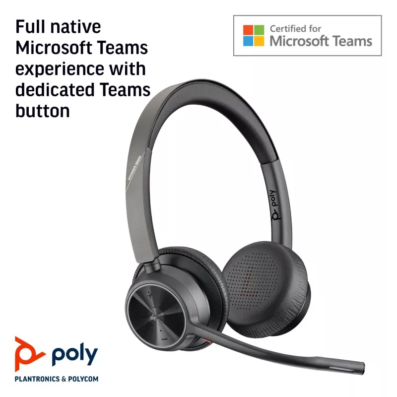 HP Poly Voyager 4320 Microsoft Teams sertifikuota belaidė ausinė USB-A + BT700 adapteris
