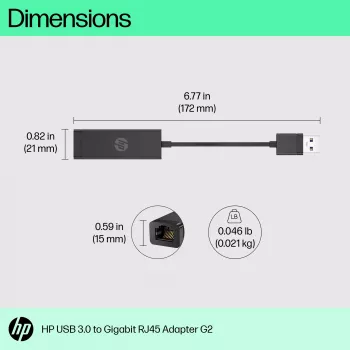 HP USB 3.0 į Gigabit RJ45 adapteris G2, laidinis, USB, Ethernet, juodas