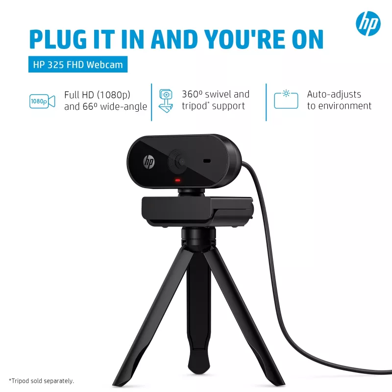 HP 325 FHD internetinė kamera, verslui, Windows 10, Windows 11, MacOS, 72 mm, 53.6 mm, 53.2 mm