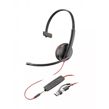 HP Poly Blackwire 3215 Monofoninis ausinių rinkinys su USB-C, 3,5 mm lizdu ir USB-C/A adapteriu (Bulk)