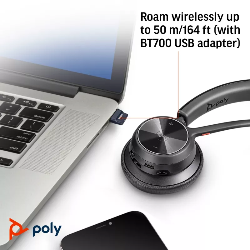 HP Poly Voyager 4310 Microsoft Teams sertifikuotas USB-C ausinių komplektas su BT700 adapteriu