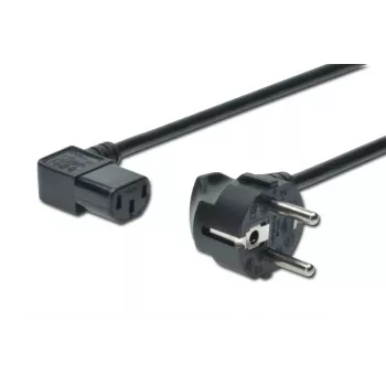 DIGITUS maitinimo laidas, CEE 7/7 (Typ-F) - C13, 90° kampuotas kištukas/lizdas, 1,8 m, H05VV-F3G 0,75 mm², juodas, pagal ES gaires