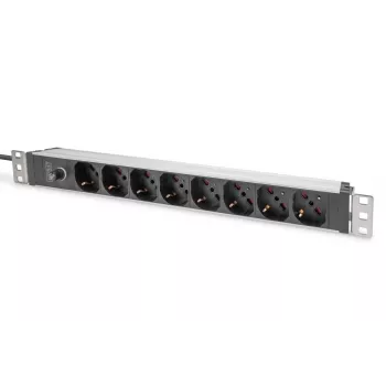DIGITUS 1U aliumininis PDU, 8 itališkų lizdų, 10A saugiklis, 250VAC