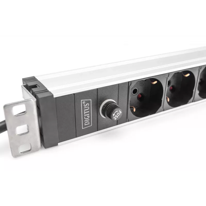 DIGITUS 1U aliumininis PDU, 8 itališkų lizdų, 10A saugiklis, 250VAC