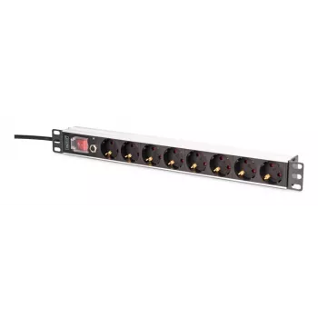 DIGITUS PDU - 1U aliumininis stovo 7x saugos + 1x lizdas 16A 4000W 250VAC 50/60Hz apsauga nuo perkrovos