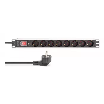 DIGITUS PDU - 1U aliumininis stovo 7x saugos + 1x lizdas 16A 4000W 250VAC 50/60Hz apsauga nuo perkrovos