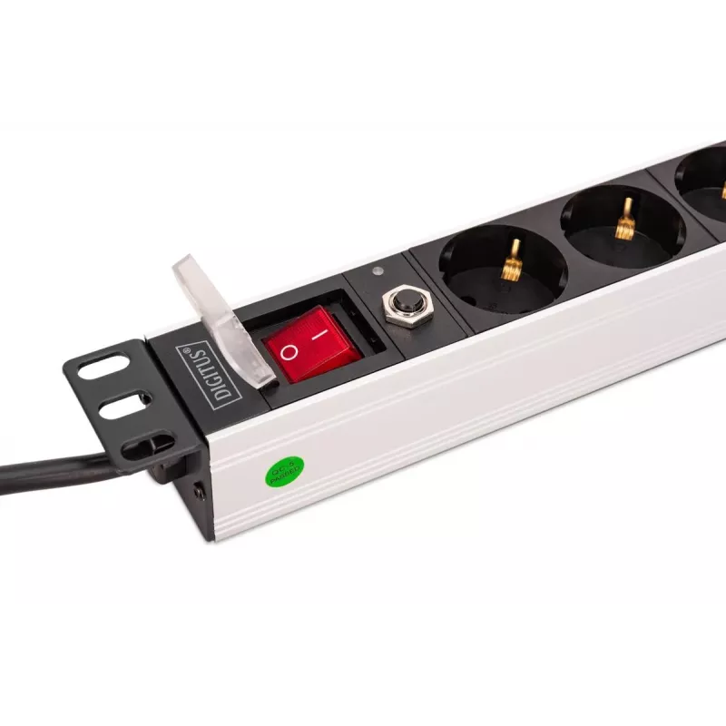 DIGITUS PDU - 1U aliumininis stovo 7x saugos + 1x lizdas 16A 4000W 250VAC 50/60Hz apsauga nuo perkrovos