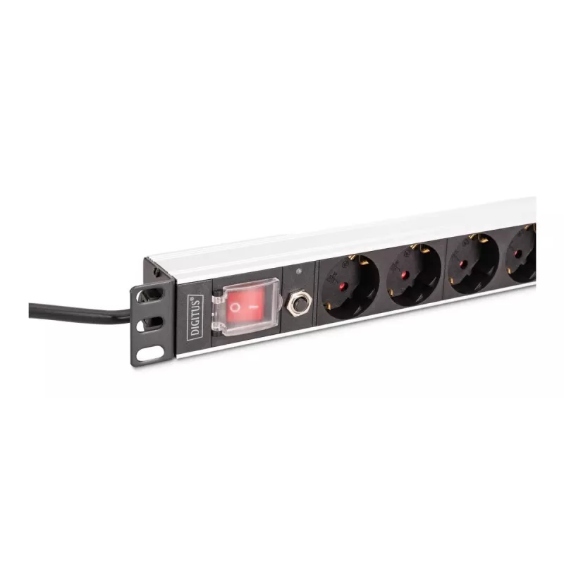 DIGITUS PDU - 1U aliumininis stovo 7x saugos + 1x lizdas 16A 4000W 250VAC 50/60Hz apsauga nuo perkrovos