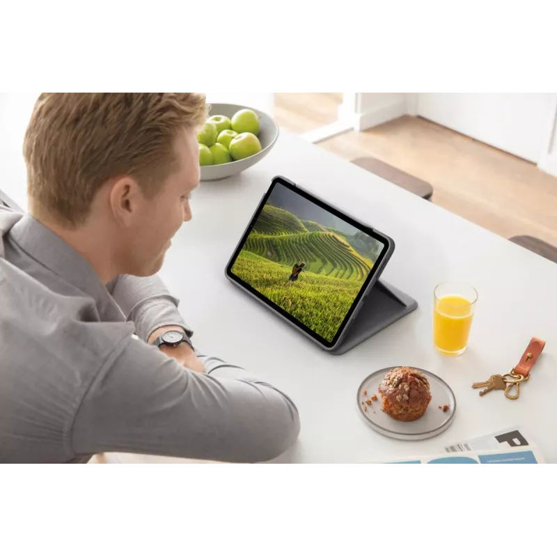 LOGITECH Folio Touch klaviatūros dėklas su foniniu apšvietimu ir valdymo kilimėliu, Oxford Grey, iPad Air (4th gen), Deutsch Qwertz