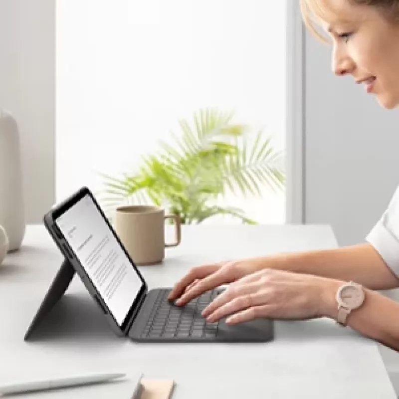 LOGITECH Folio Touch klaviatūros dėklas su foniniu apšvietimu ir valdymo kilimėliu, Oxford Grey, iPad Air (4th gen), Deutsch Qwertz