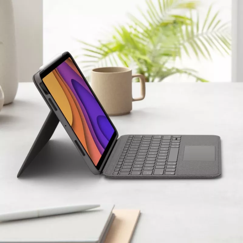 LOGITECH Folio Touch klaviatūros dėklas su foniniu apšvietimu ir valdymo kilimėliu, Oxford Grey, iPad Air (4th gen), Deutsch Qwertz