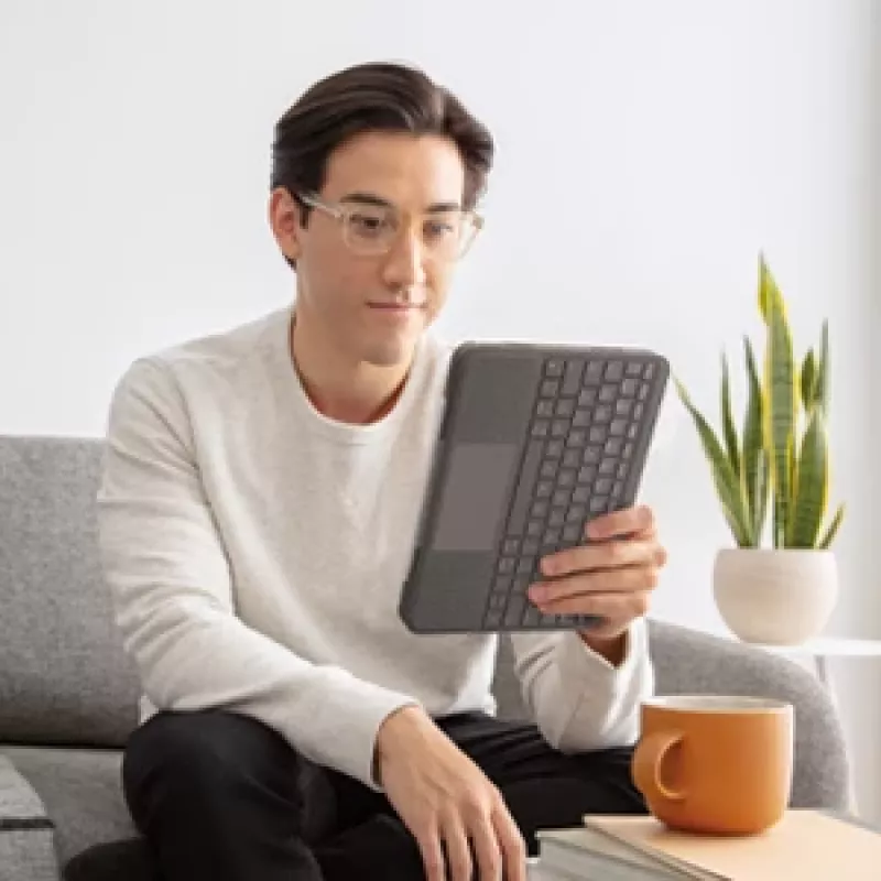 LOGITECH Folio Touch klaviatūros dėklas su foniniu apšvietimu ir valdymo kilimėliu, Oxford Grey, iPad Air (4th gen), Deutsch Qwertz