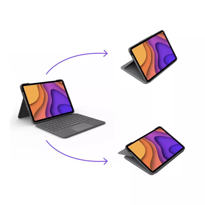LOGITECH Folio Touch klaviatūros dėklas su foniniu apšvietimu ir valdymo kilimėliu, Oxford Grey, iPad Air (4th gen), Deutsch Qwertz